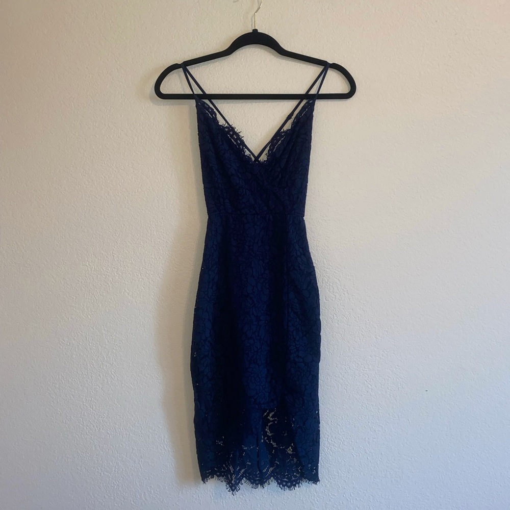 Lulu’s Flirting With Desire Navy Blue Lace Dress